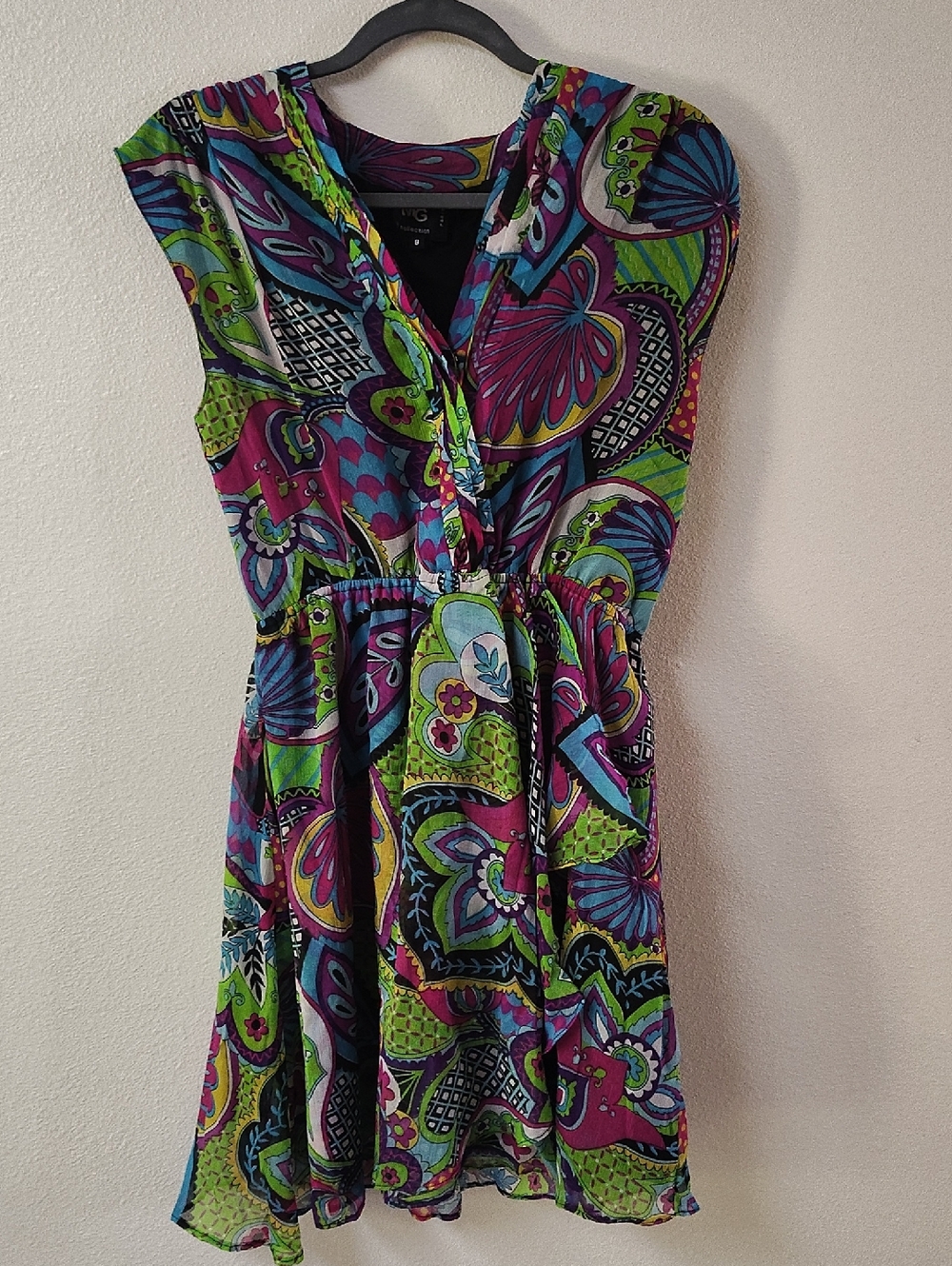 MG Collection Paris New York Multicolor Psychedelic Paisley Mini Dress Size 8